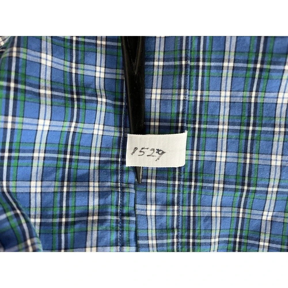 Polo Ralph Lauren Shirt Men Large Blue Check Custom Fit Gingham Button Up Casual